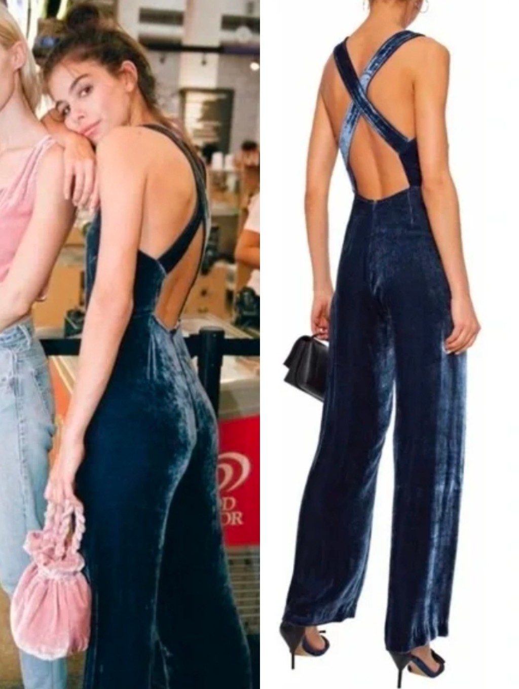 Staud Blue Velvet Parker Sleeveless Cross Back Jumpsuit